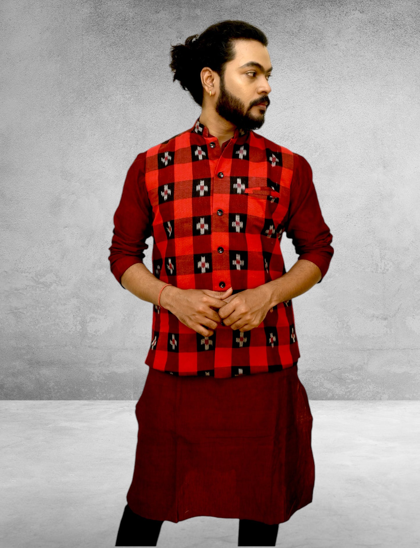 Ikkat Maroon Star Modi Jacket