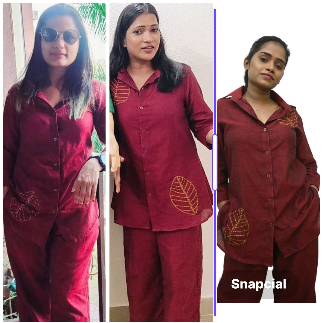 Cotton Kantha Stich Maroon Coord Set