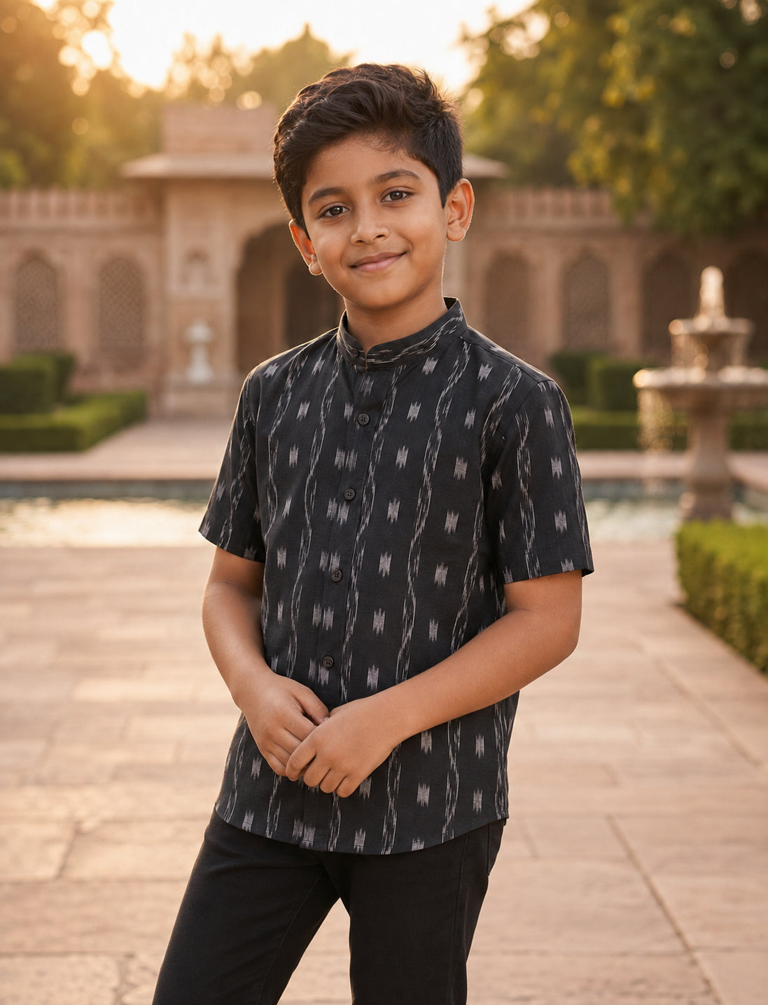 Boys Handloom Black Half Shirt