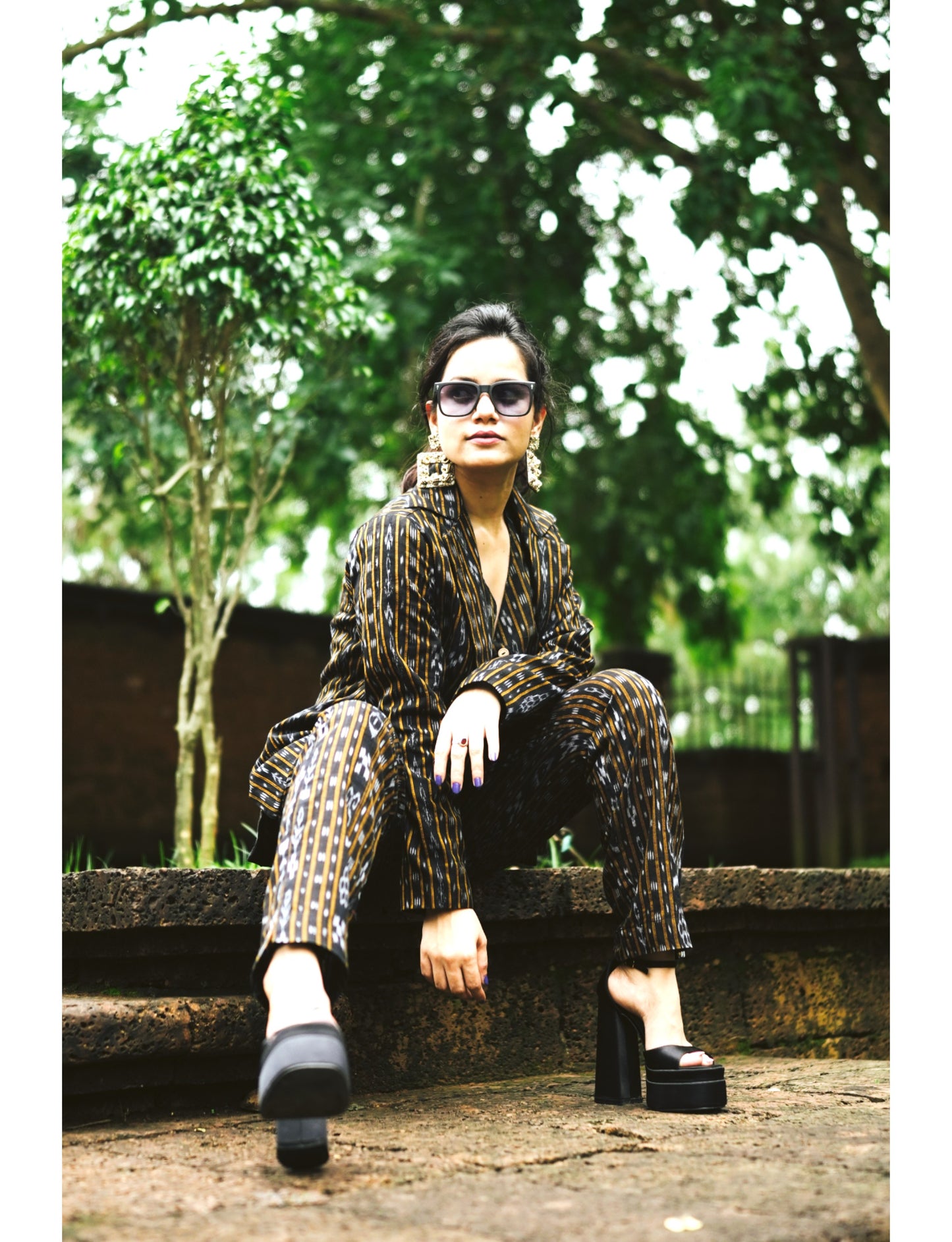 Ikkat Black 3 Piece Blazer Suit