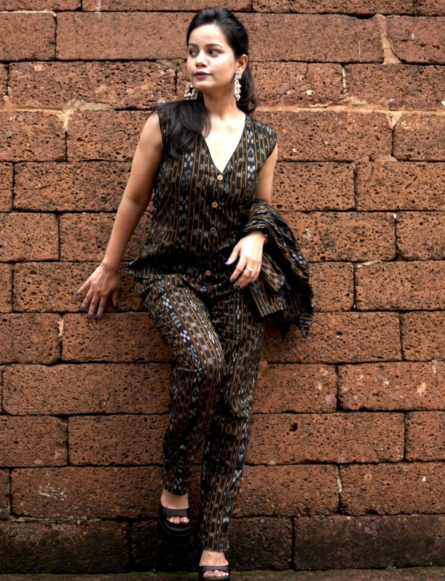Ikkat Black 3 Piece Blazer Suit