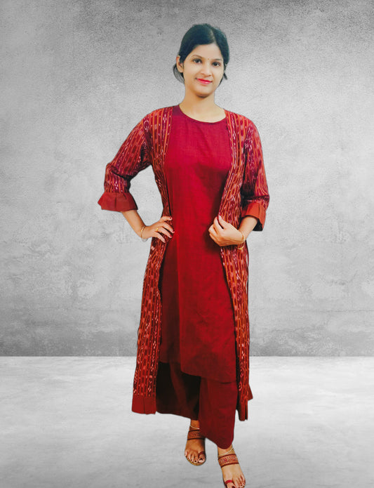 Women Maroon Shrug Kuta & Pant Set