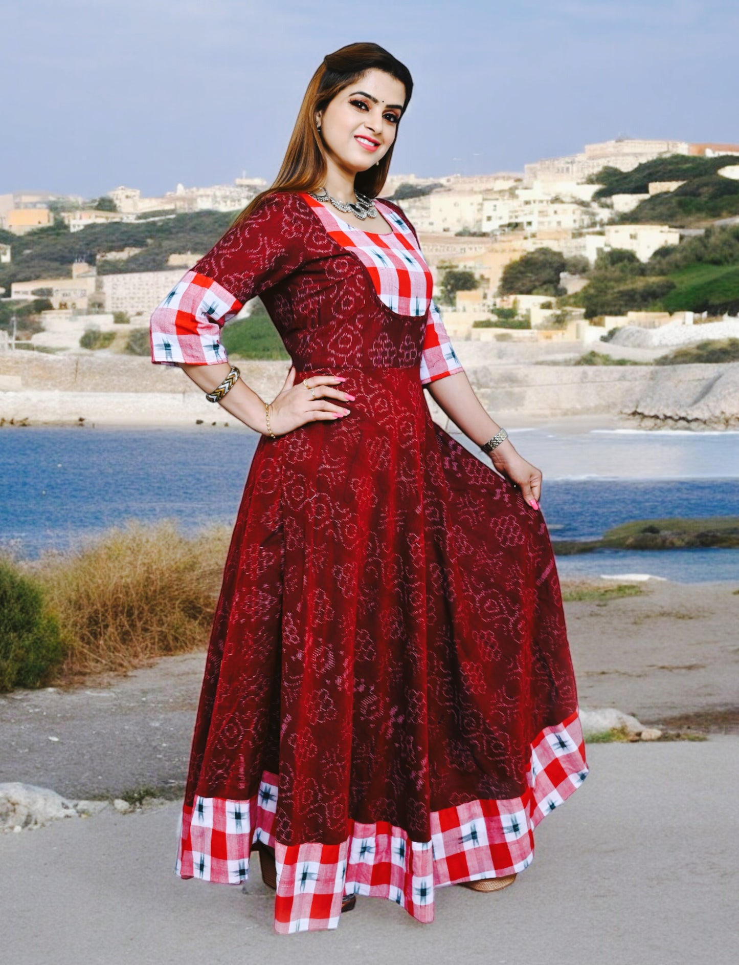 Women Maroon Anarakali Kurta