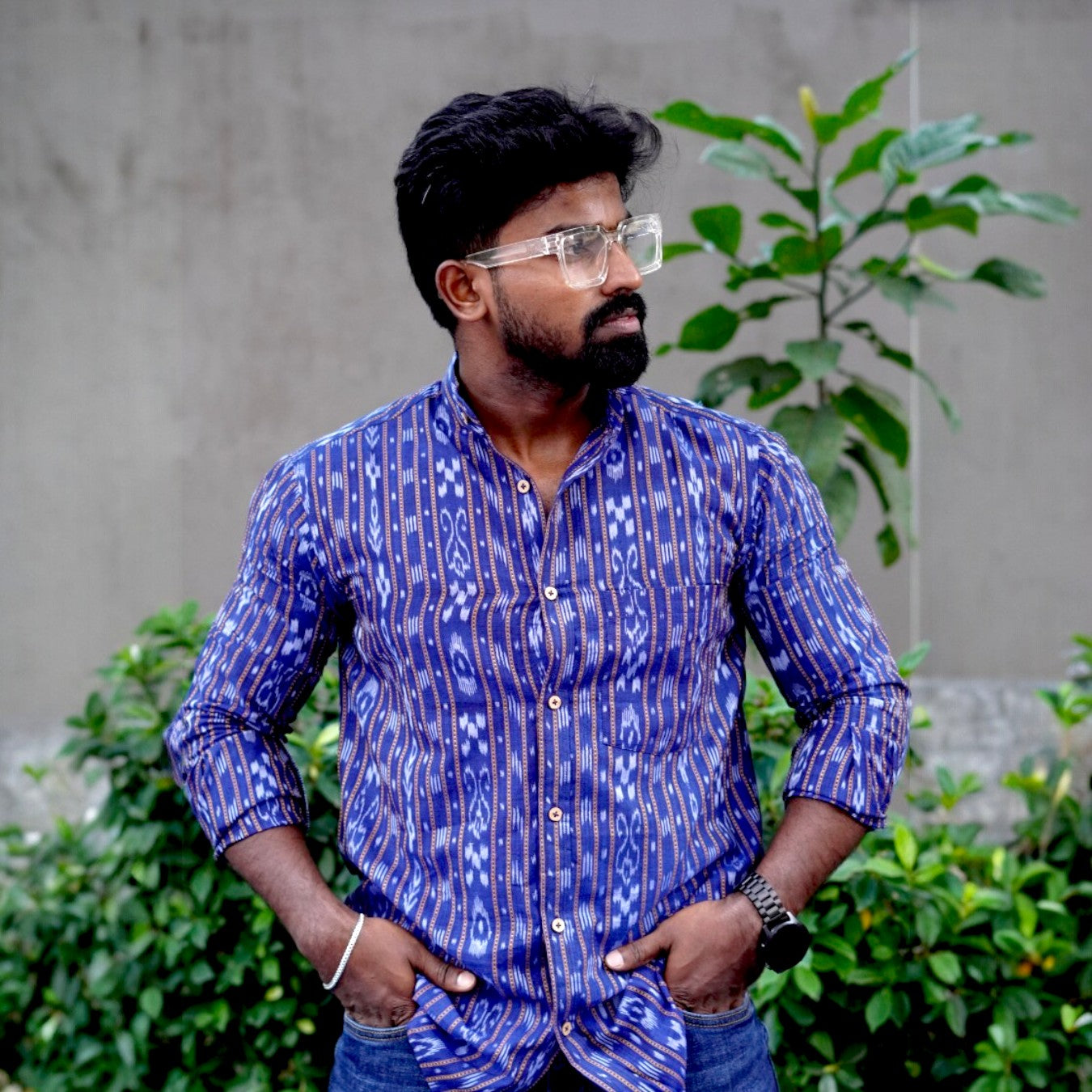 Ikkat Blue Full Shirt