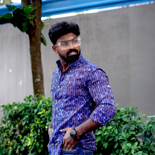 Ikkat Blue Full Shirt