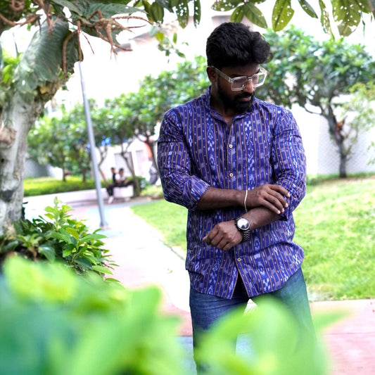 Ikkat Blue Full Shirt