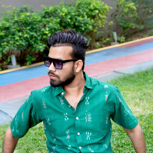 Ikkat Green Half Shirt