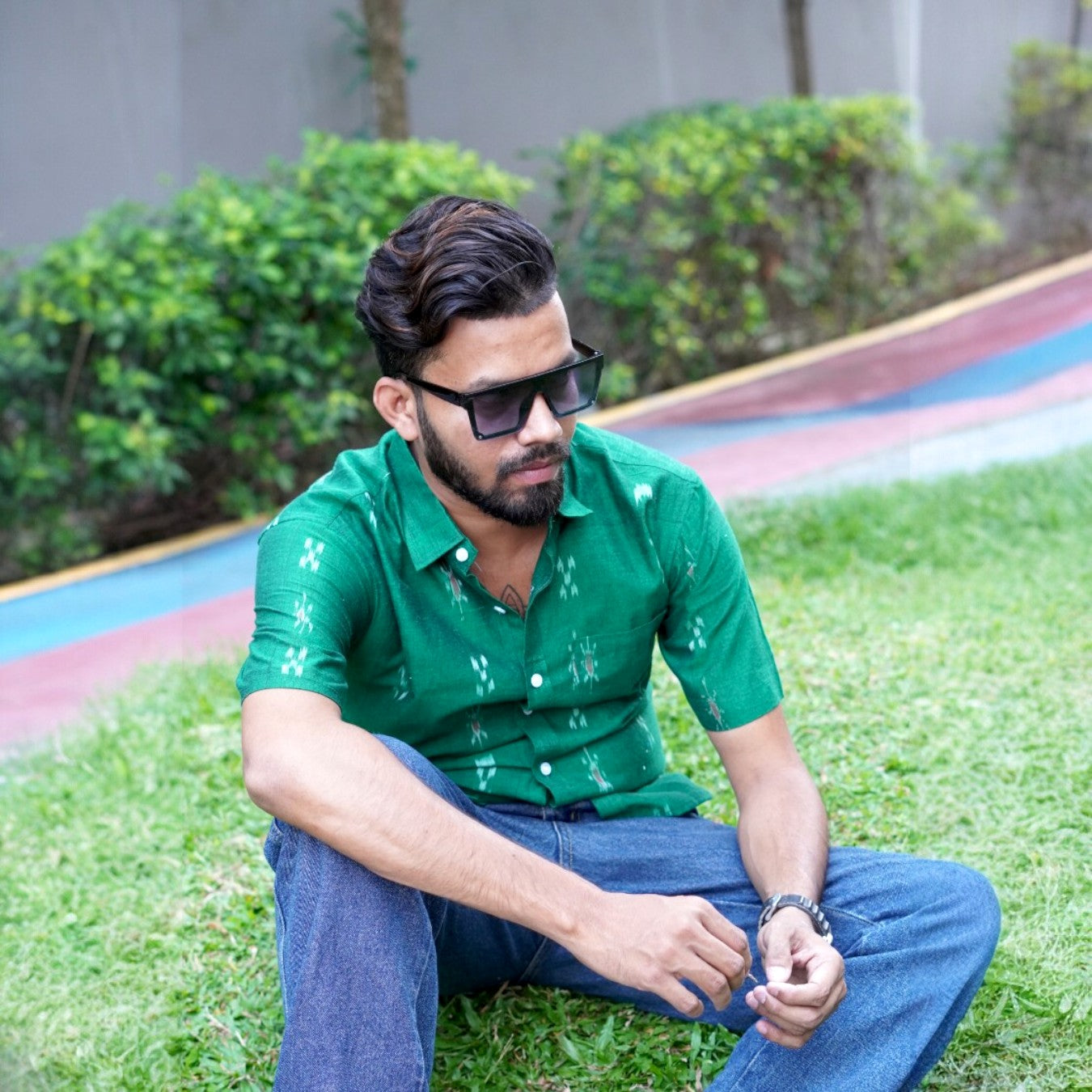 Ikkat Green Half Shirt