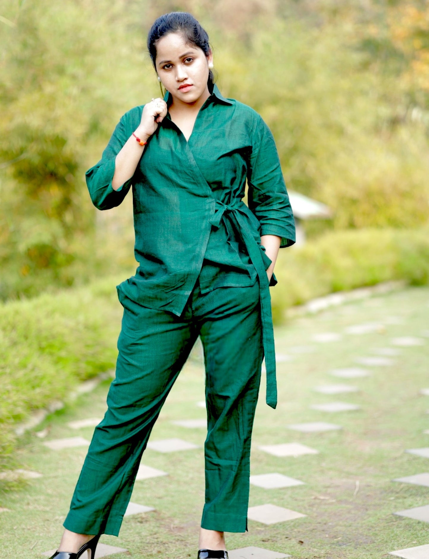 Cotton Green Wrap Coord Set