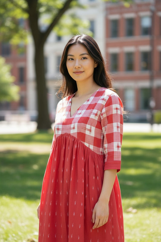 Handloom Red Star Kurta Set