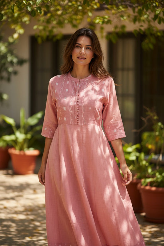 Handloom Light Pink Anarkali Kurta Set