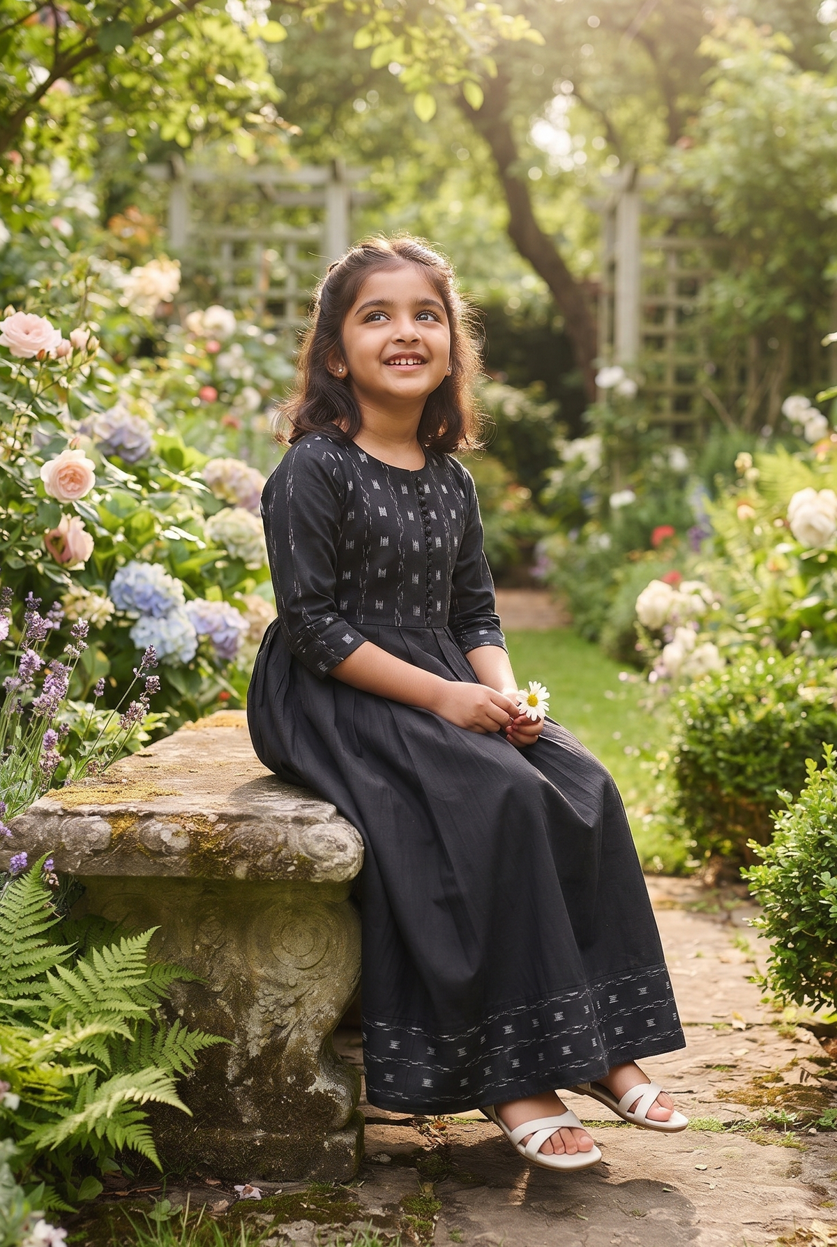 Handloom Girl Black Anarkali Kurta