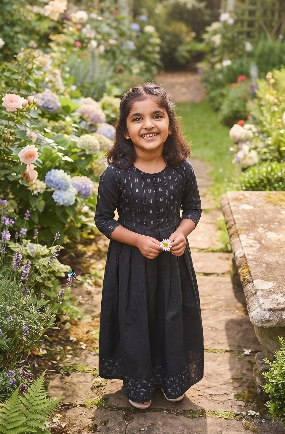 Handloom Black Girls Anarkali Kurta