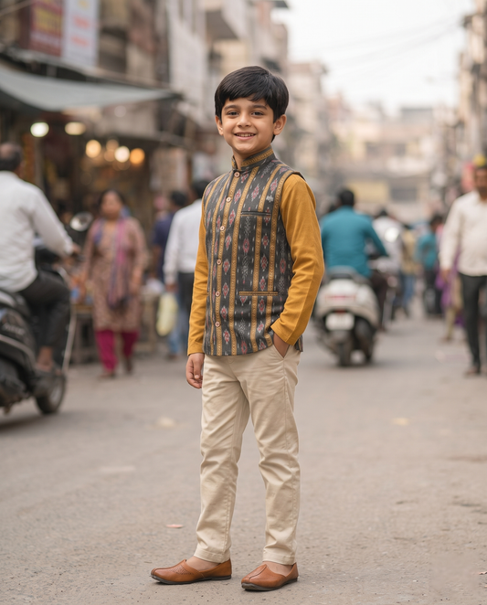 Boys Black Passapli mustard Half Jacket