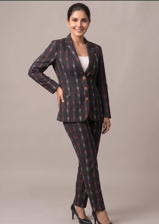 Handloom Womns Black Arraow Blazer Suit