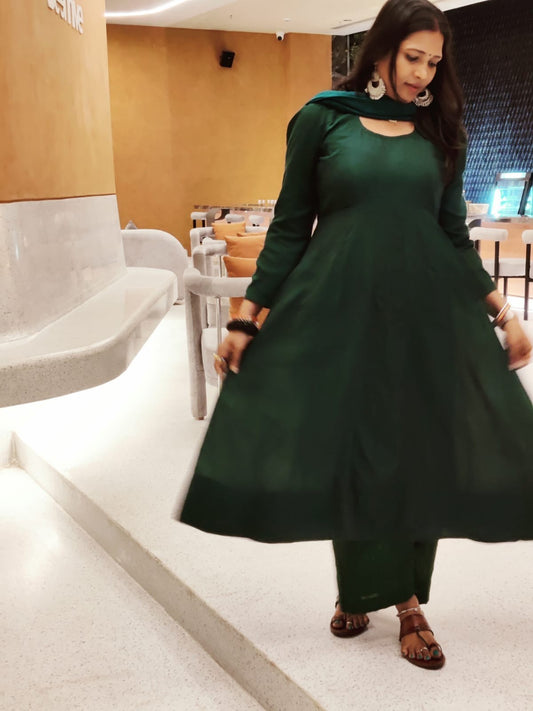 Handloom Green Anarkali Kurta Set