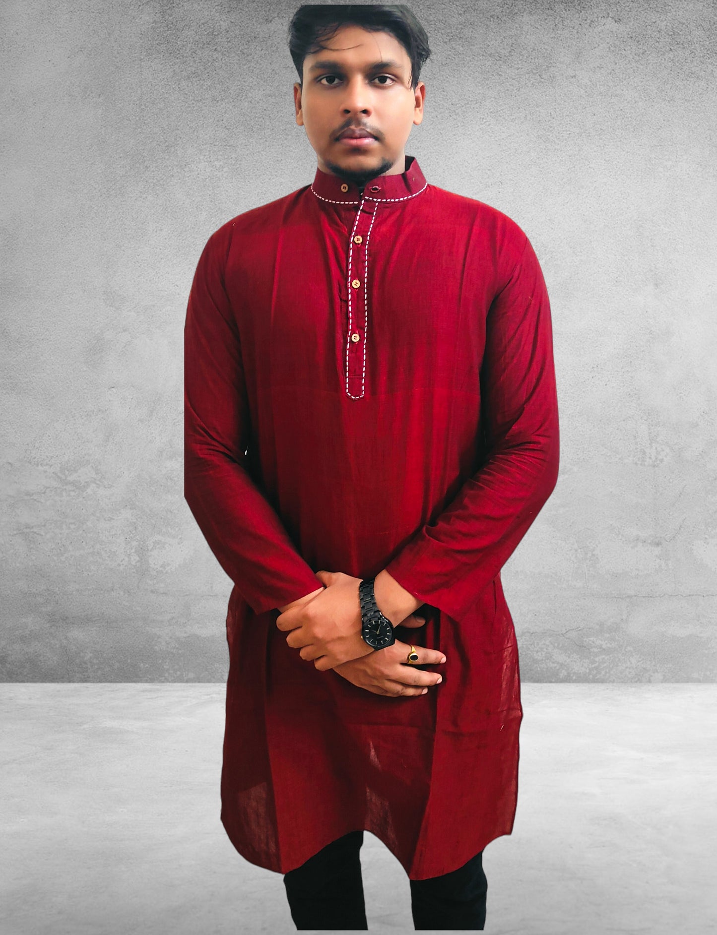 Cotton Maroon Hand Stich Kurta