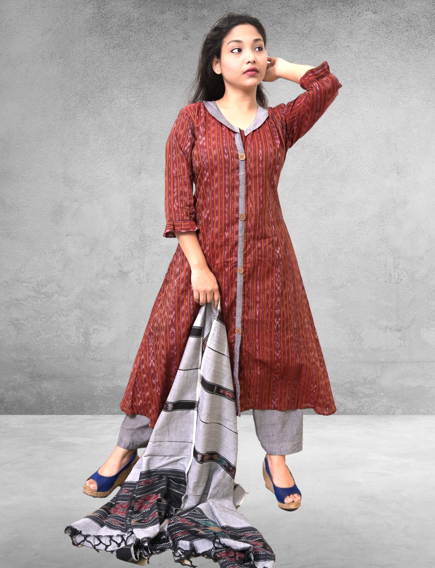 Ikkat Maroon Kurta & Pant Set