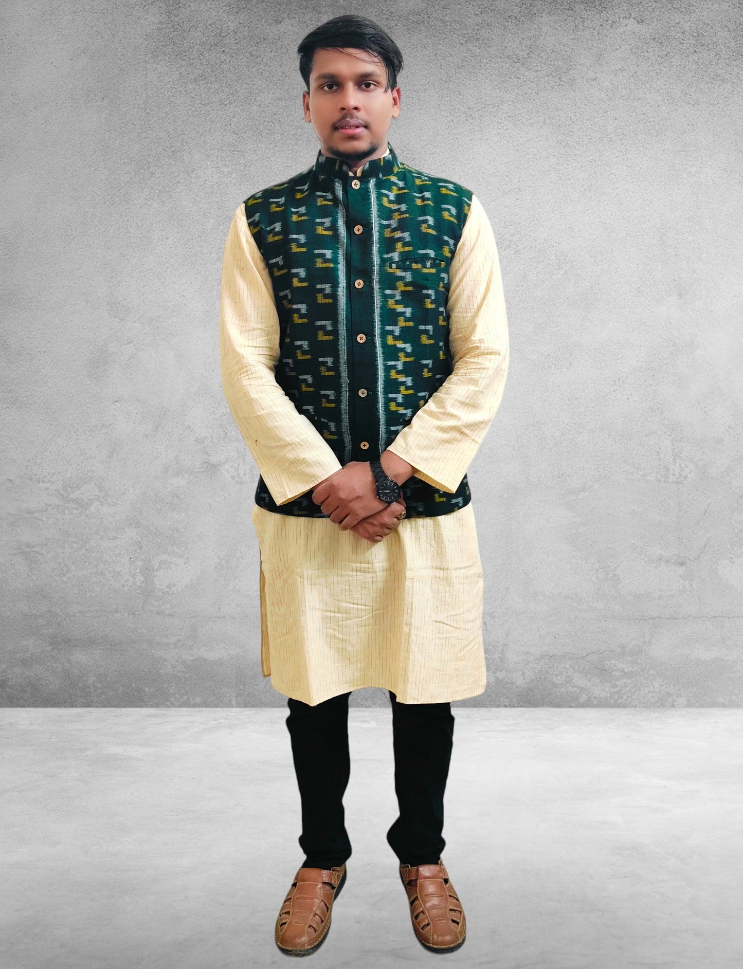 Cotton Ikkar Green Modi Jacket