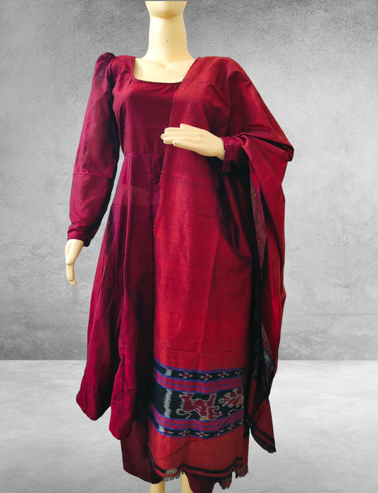 Cotton Maroon Twinning Set Dress