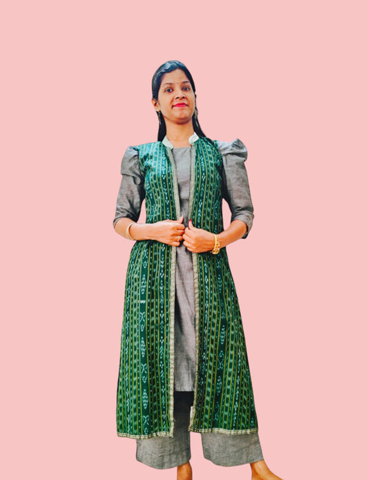 Handloom Designer Green Shrug Sets