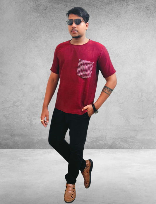 Mens Cotton Maroon T-Shirt