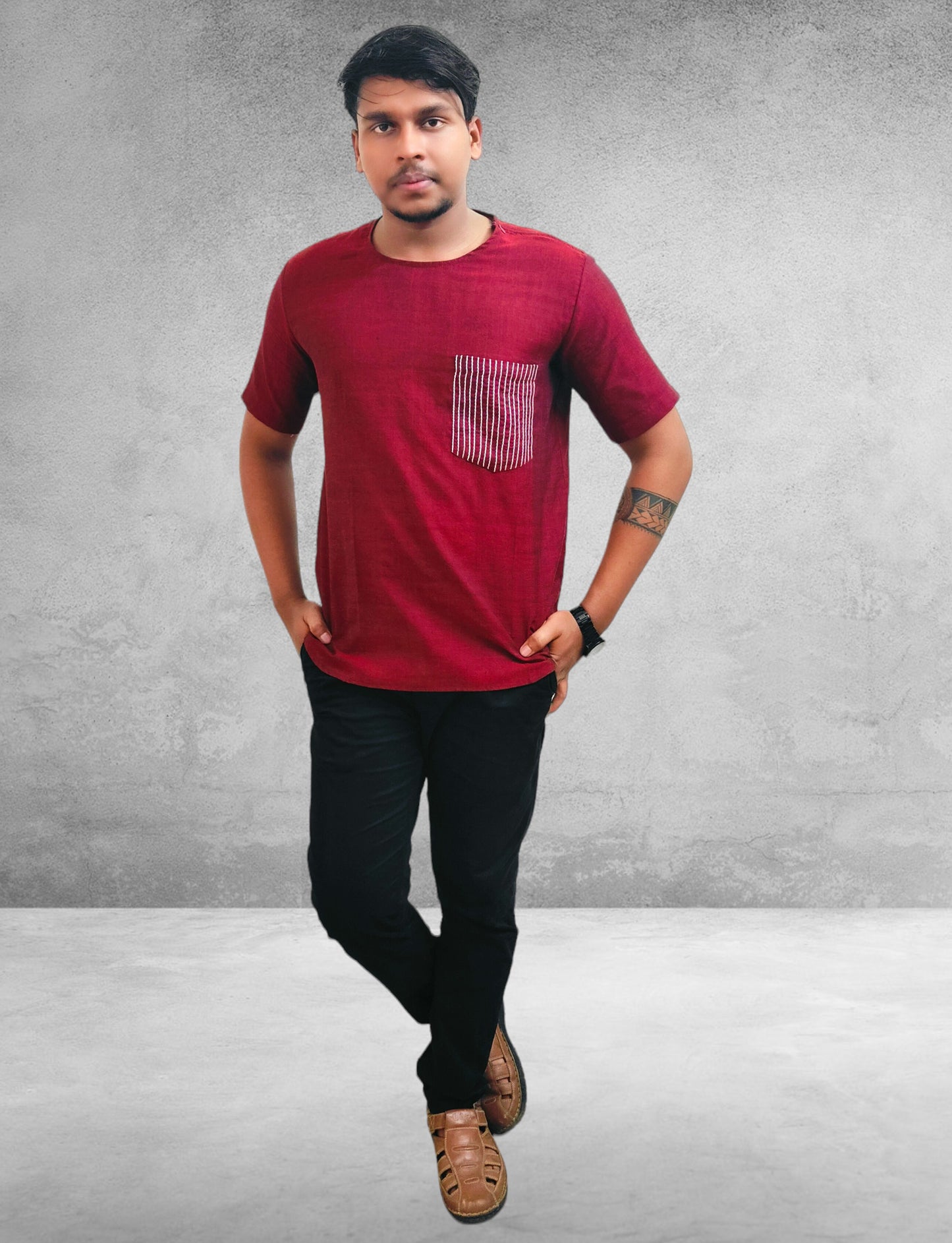 Mens Cotton Maroon T-Shirt
