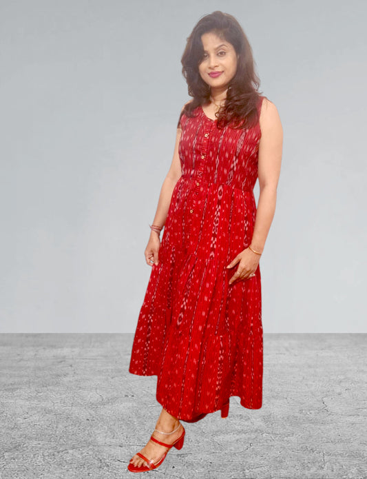 Handloom Single Dress, Red | We Handloom