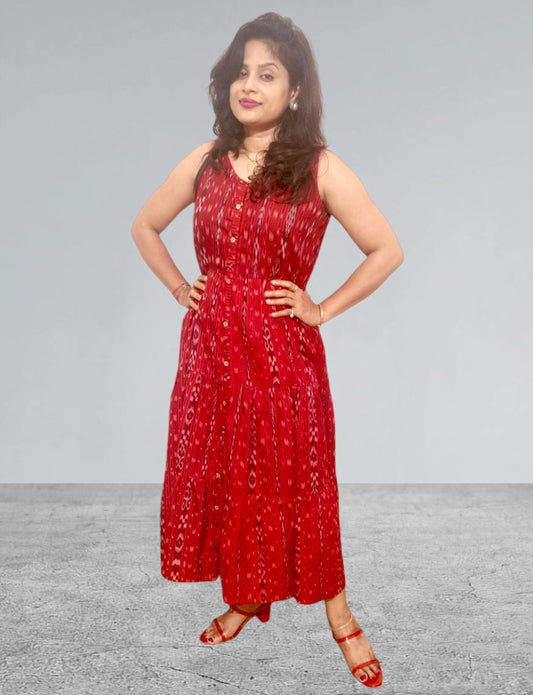 Handloom Single Dress, Red | We Handloom
