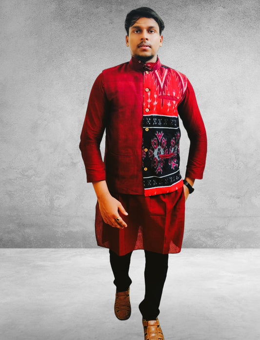 Cotton Mens Maroon Modi Jacket & Kurta