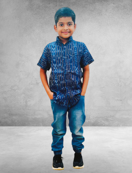 Boys Cotton Blue Half Shirt