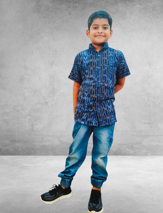 Boys Cotton Blue Half Shirt