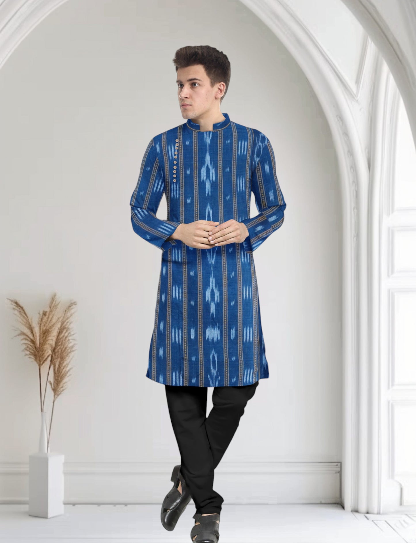 Handloom Mens Blue Designer Kurta