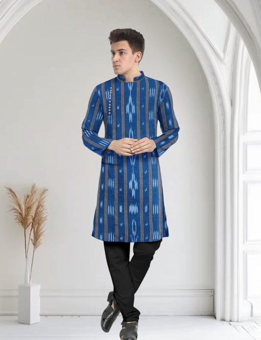 Handloom Mens Blue Designer Kurta