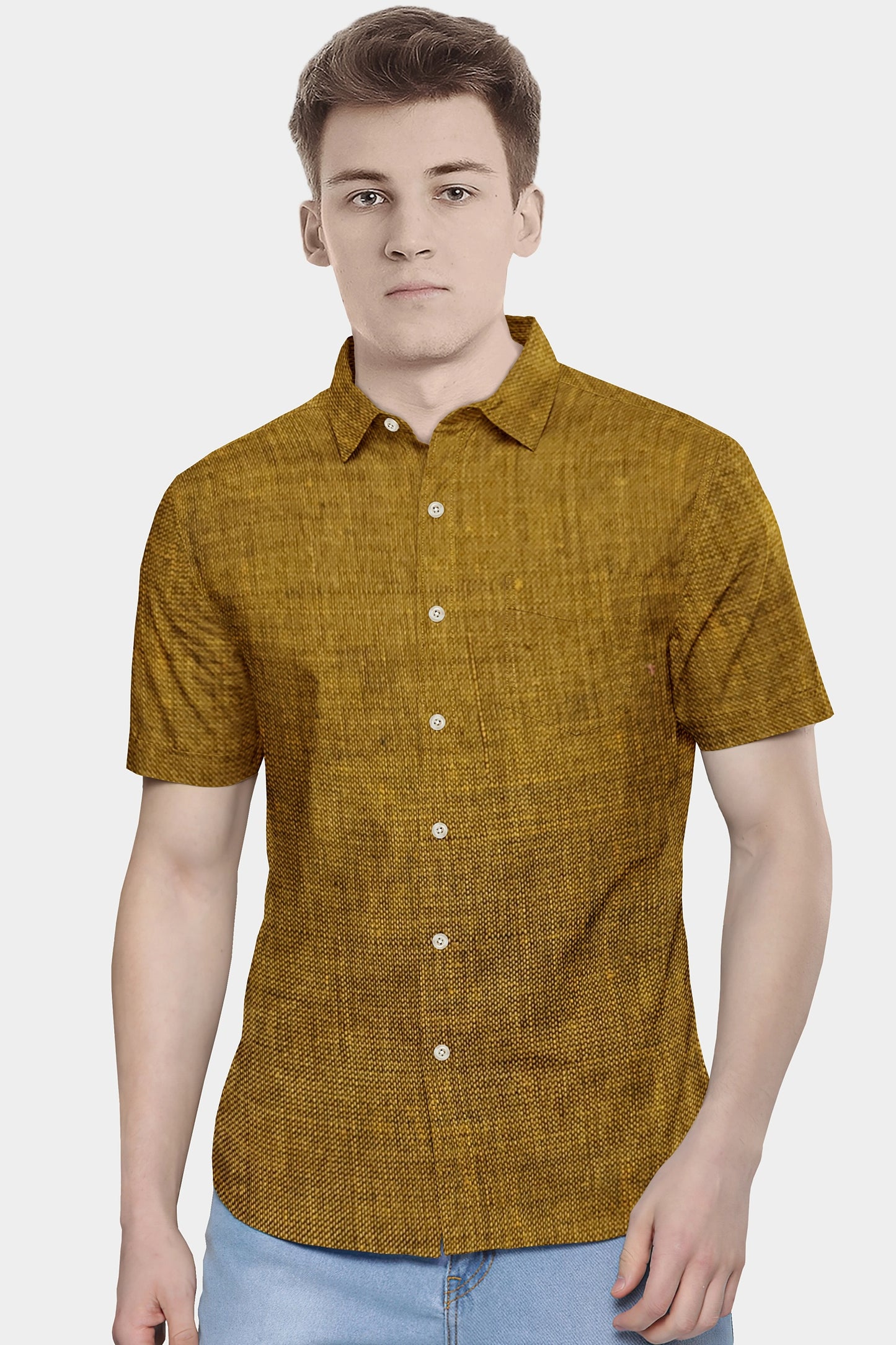 Men's Cotton Mustard Half Shirt