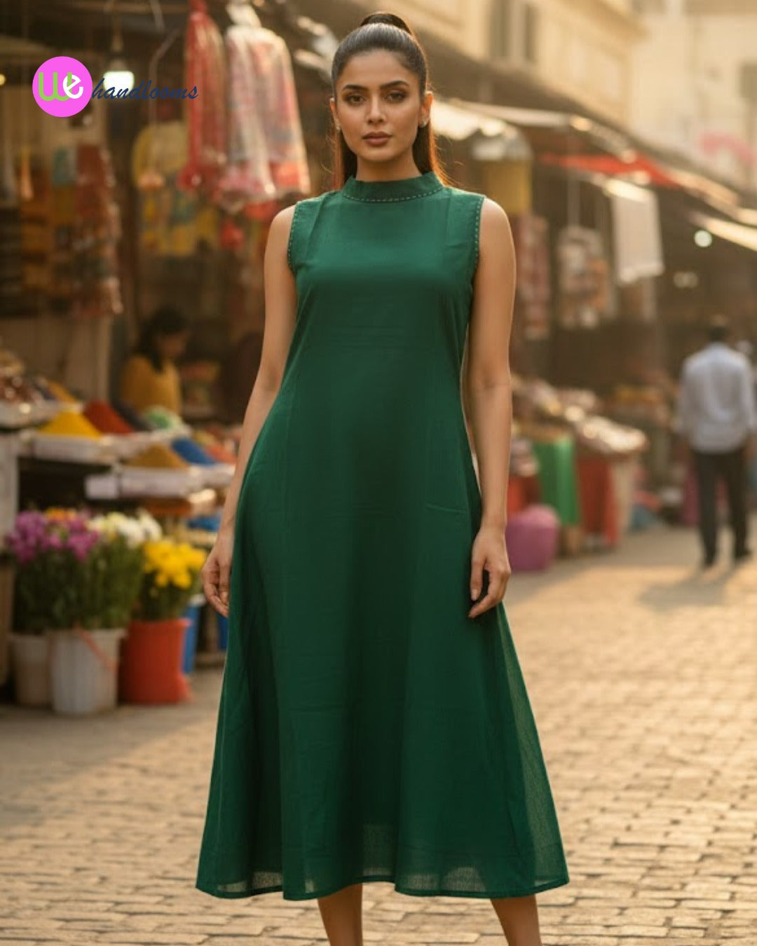 Handloom Green Halter Neck Kurta Set