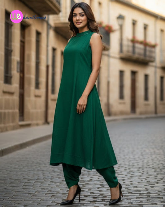 Handloom Green Halter Neck Kurta Set