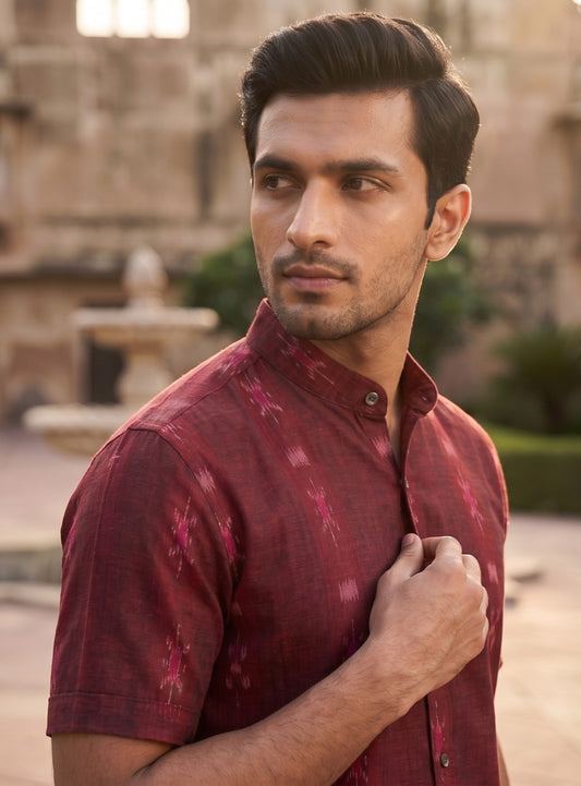 Handloom Men's Maroon Half Shirt