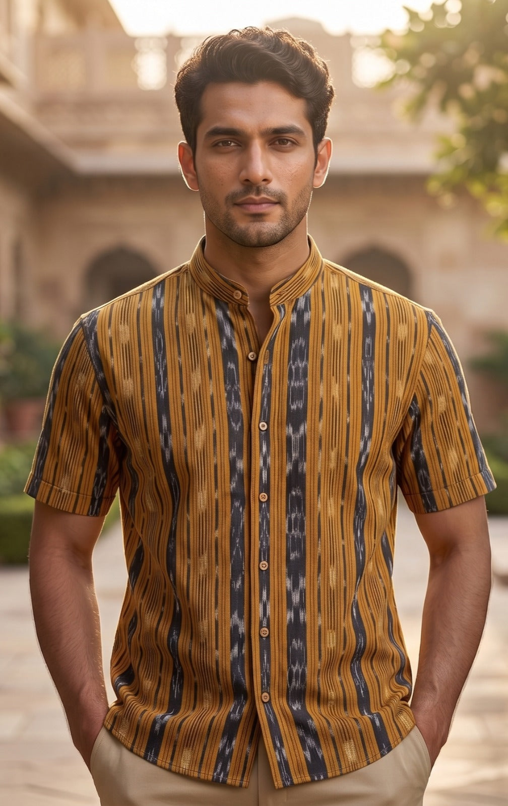 Haandloom Mens Mustard Half Shirt