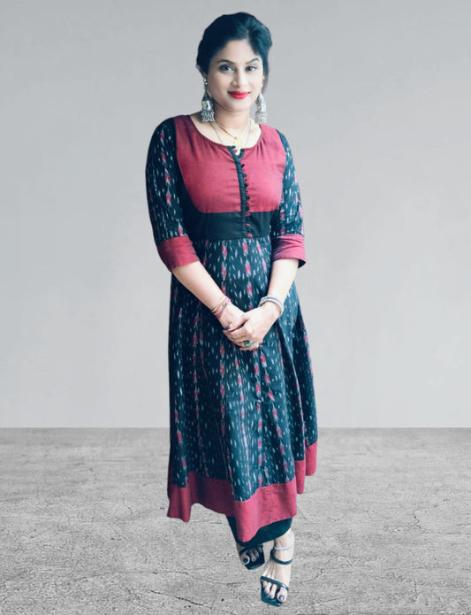 Handloom Black Designer Anarkali kurta set