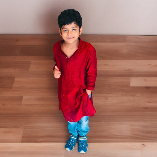 Boys Handloom Cotton Maroon Kurta