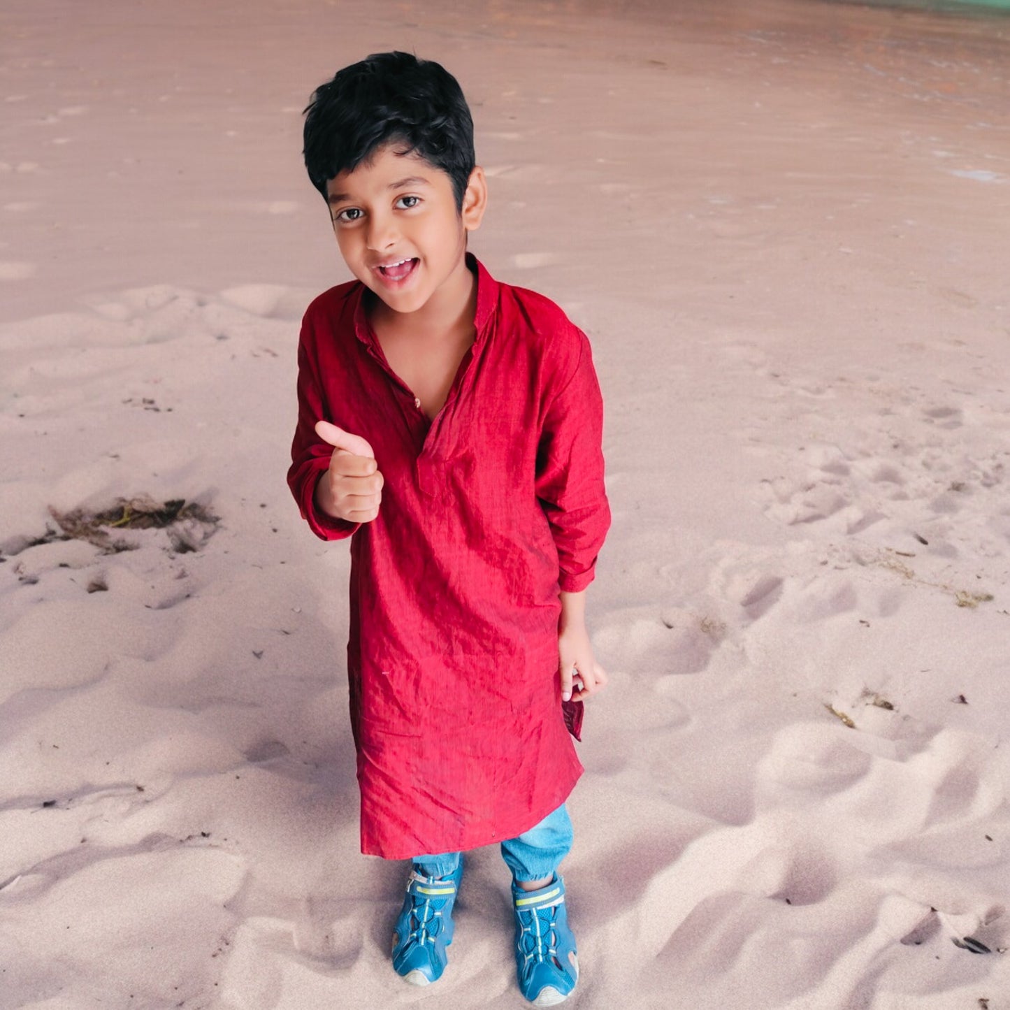 Boys Handloom Cotton Maroon Kurta