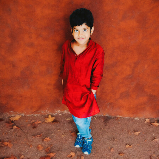 Boys Handloom Cotton Maroon Kurta
