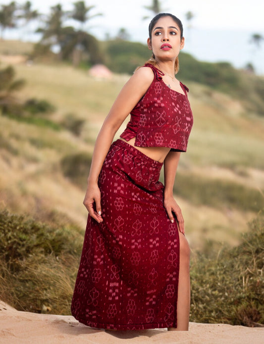 Handloom Stylish Maroon Coord Set