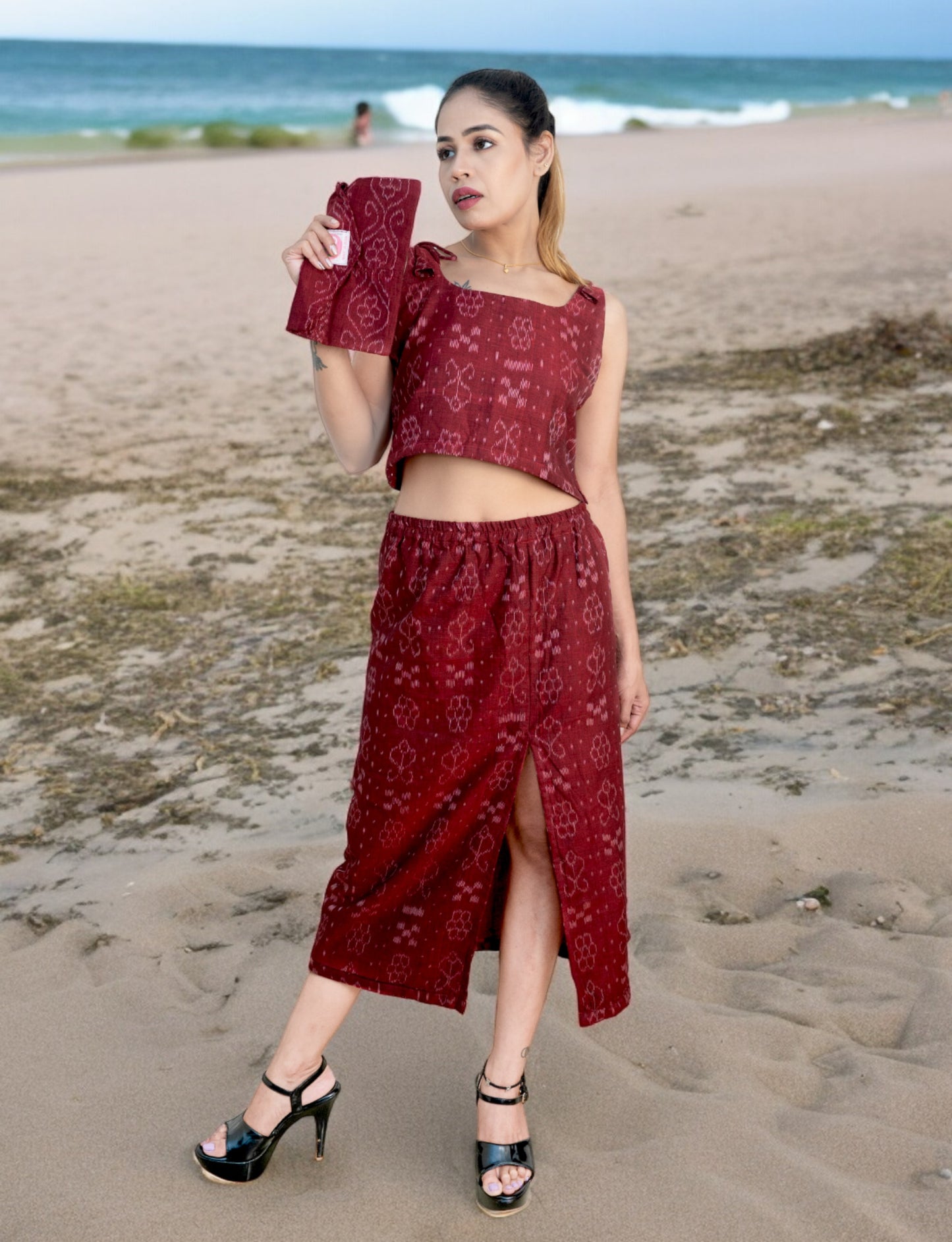 Handloom Stylish Maroon Coord Set