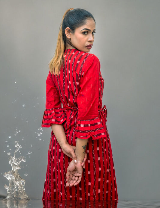 Handloom Red Wrap Single Dress