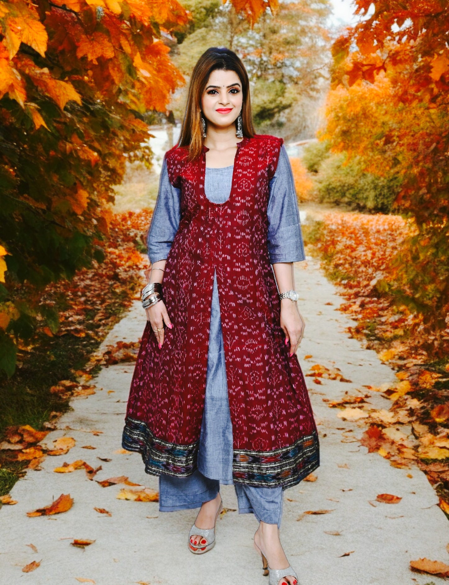 Designer Maroon Jacket Kurta Set | We Handloom