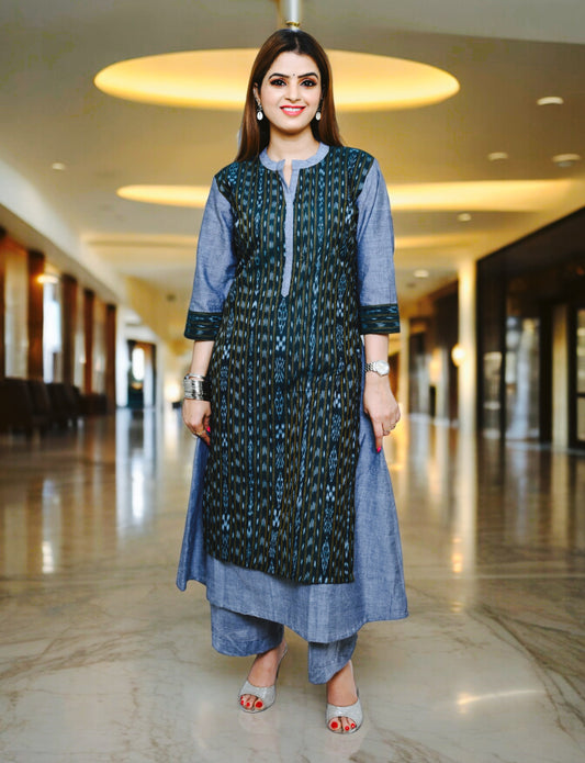Women Green Layer Kurta & Plazzo Set