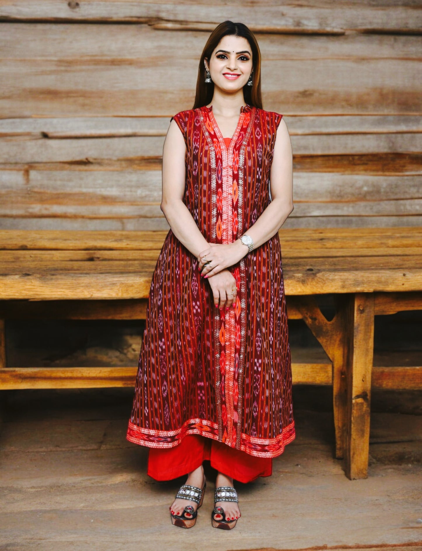 Handloom Cotton A Line Maroon Kurta Set