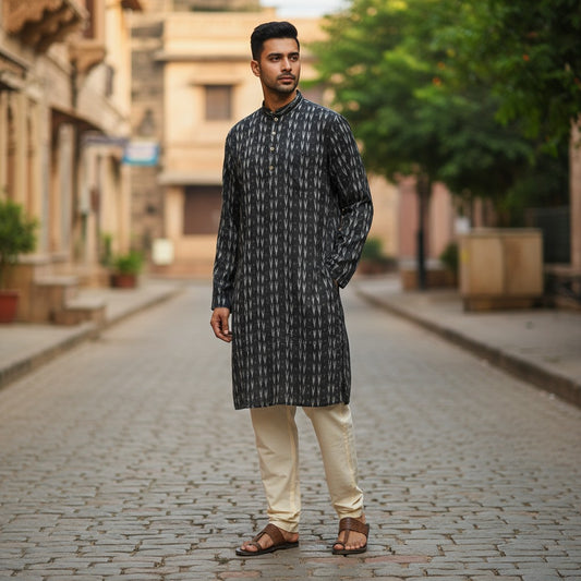 Handloom Men's Black Arrow  Kurta